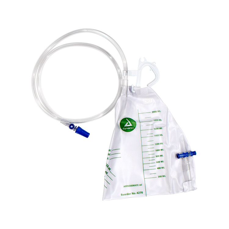 Dynarex Urinary Drainage Bag | 2000ml Capacity | Anti-Reflux Valve | Latex-Free | Box of 20 - RMS PRODUCTS