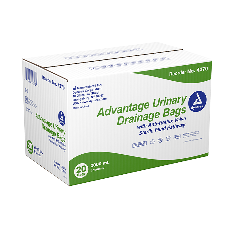 Dynarex Urinary Drainage Bag | 2000ml Capacity | Anti-Reflux Valve | Latex-Free | Box of 20 - RMS PRODUCTS