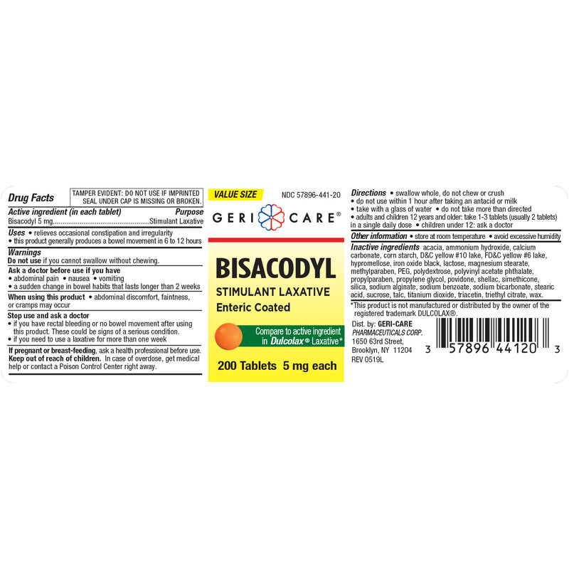 GeriCare Bisacodyl 5 mg – Stimulant Laxative (200 Tablets) | Fast Relief from Occasional Constipation - RMS PRODUCTS