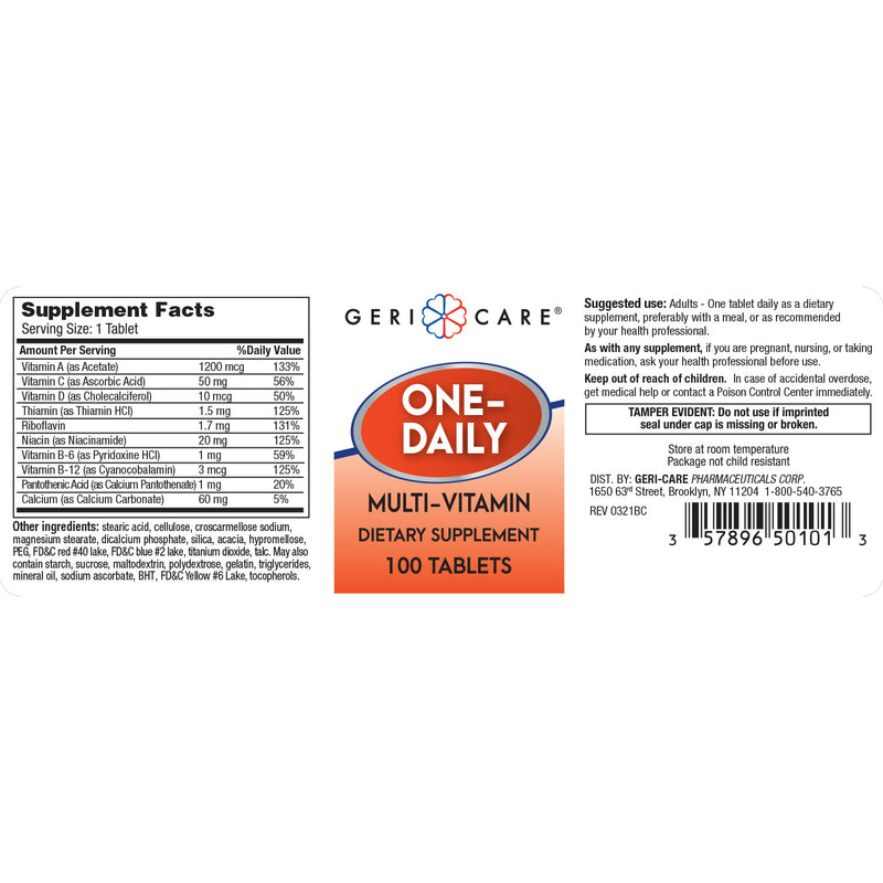 GeriCare One-Daily Multi‑Vitamin + Minerals – 100 Tablets | Essential Daily Nutrition - RMS PRODUCTS
