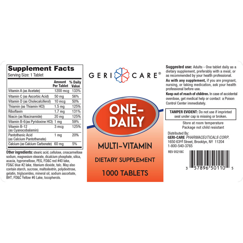 GeriCare One‑Daily Multi‑Vitamin – 1000 Tablets | Value-Pack Daily Nutrition - RMS PRODUCTS