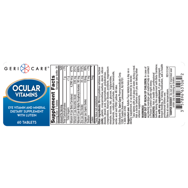 GeriCare Ocular Vitamins with Minerals & Lutein – 60 Tablets | Eye Health Support Supplement - RMS PRODUCTS