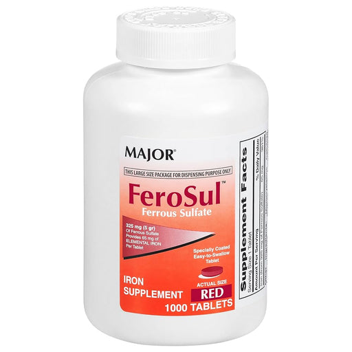 Major FeroSul 325 mg Ferrous Sulfate Iron Supplement - 1000 Tablets - RMS PRODUCTS