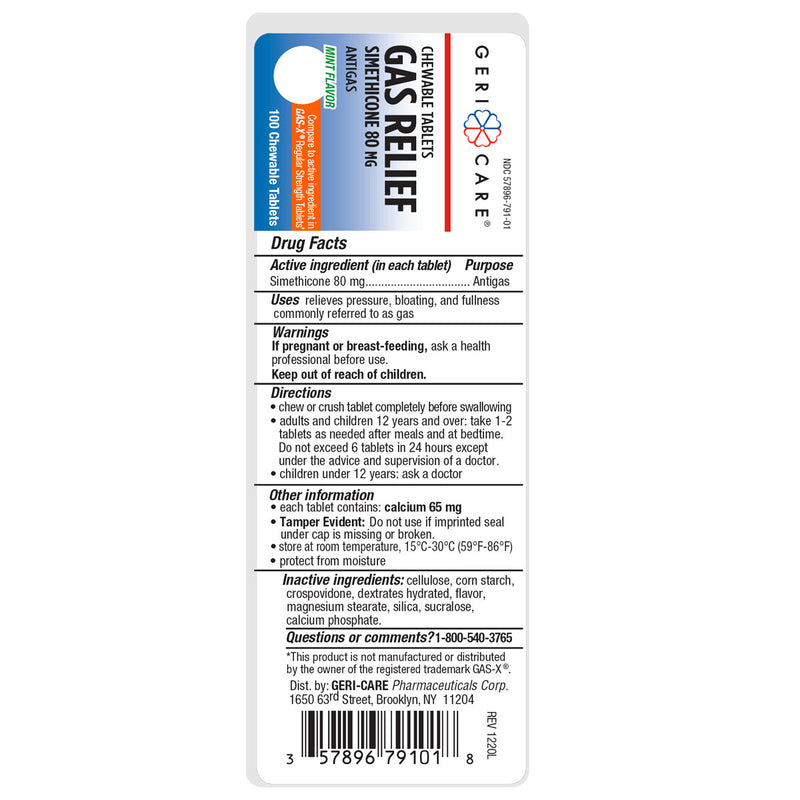 GeriCare Chewable Gas Relief Tablets – 80 mg Simethicone, 100 Count | Fast Relief from Gas, Bloating & Pressure - RMS PRODUCTS