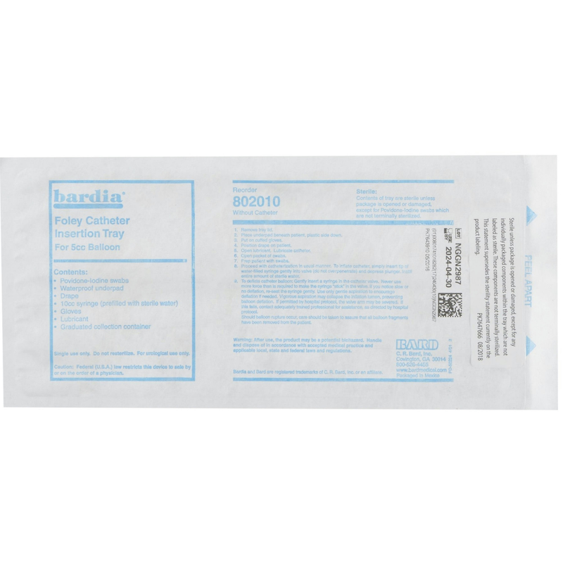 BardÂ® 802010 Catheter Insertion Tray â€“ Sterile, Foley Tray Kit Without Catheter - RMS PRODUCTS