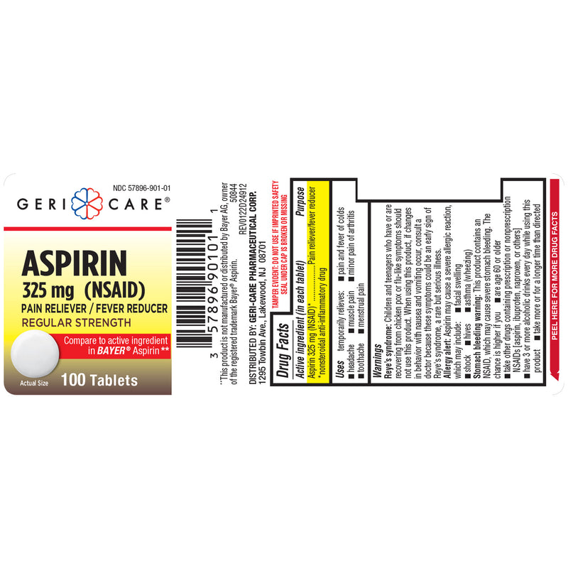 GeriCare Aspirin 325 mg Tablets – 100 Count | Pain Reliever & Fever Reducer - RMS PRODUCTS