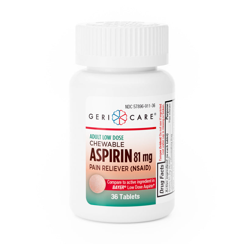 GeriCare Low‑Dose Aspirin 81 mg – Chewable Tablets, 36 Count | Fast Relief for Pain & Discomfort - RMS PRODUCTS