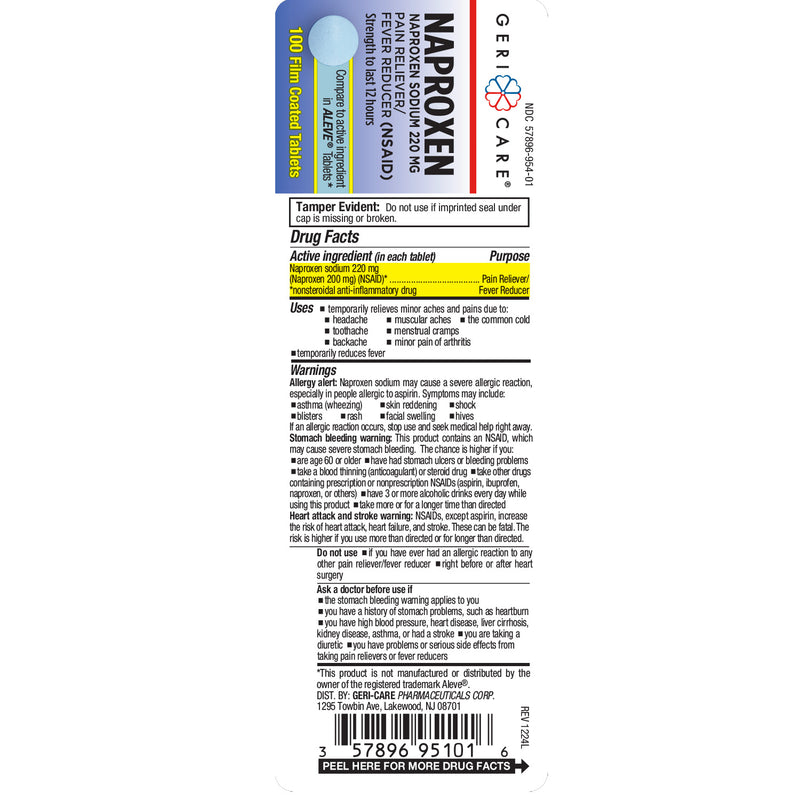 GeriCare Naproxen Sodium 220 mg – 100 Tablets | Long-Lasting Pain Reliever & Fever Reducer - RMS PRODUCTS