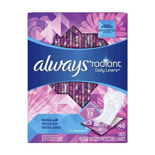 Always Radiant Regular Daily Liners Unscented 48 ct - RMS PRODUCTS