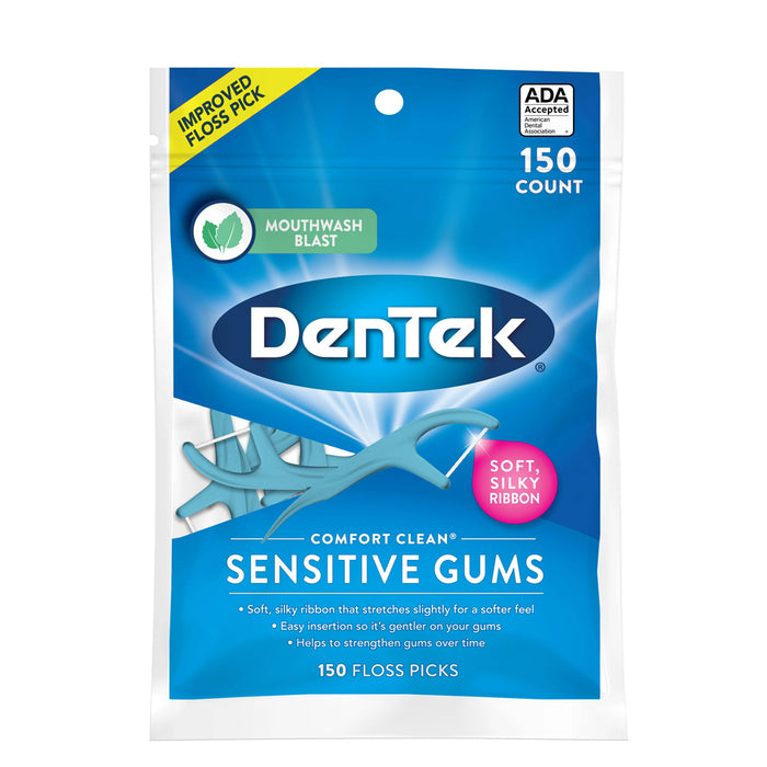 DenTek Comfort Clean Sensitive Gums Floss Picks, Soft & Silky Ribbon, 150 Count - RMS PRODUCTS