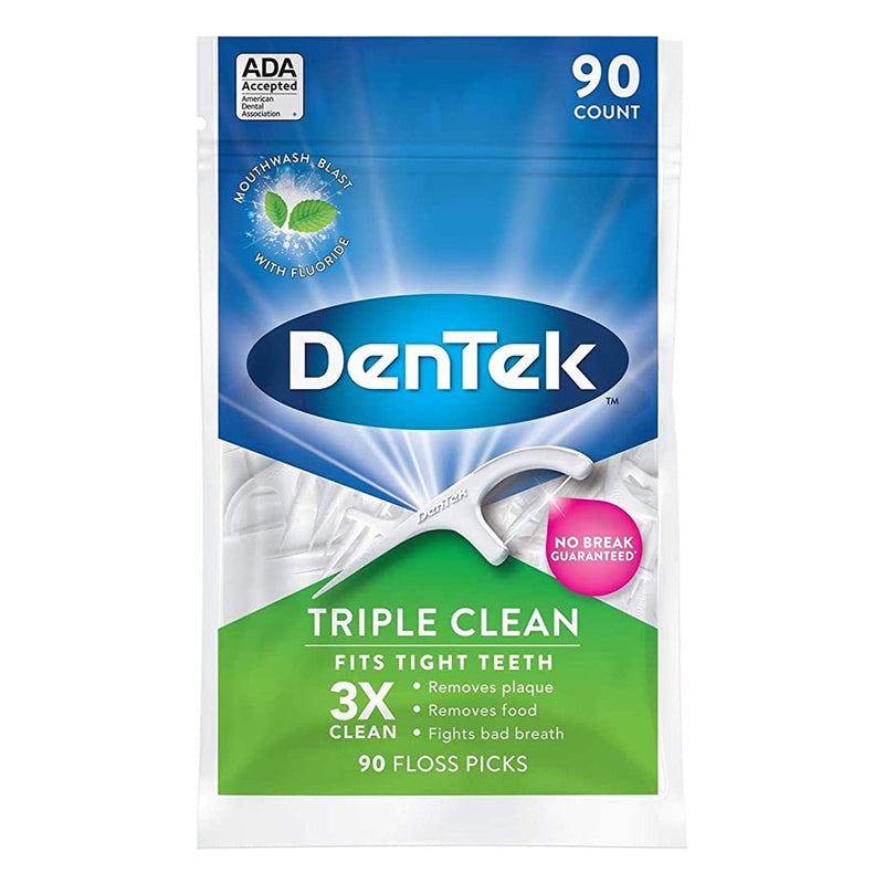 DenTek Triple Clean Advanced Clean Floss Picks, No Break & No Shred Floss, 90 Count - RMS PRODUCTS