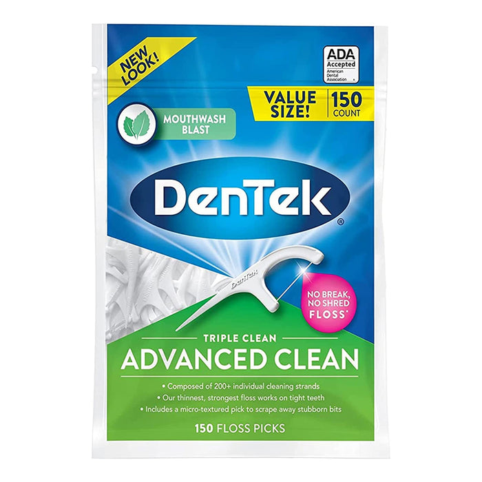 DenTek Triple Clean Advanced Clean Floss Picks, No Break & No Shred Floss, 150 Count - RMS PRODUCTS