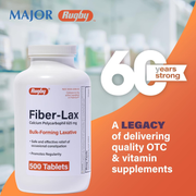 Rugby Fiber-Lax Calcium Polycarbophil 625 mg – 500 Tablets | Bulk Fiber Supplement for Constipation Relief & Digestive Regularity - RMS PRODUCTS