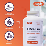 Rugby Fiber-Lax Calcium Polycarbophil 625 mg – 500 Tablets | Bulk Fiber Supplement for Constipation Relief & Digestive Regularity - RMS PRODUCTS
