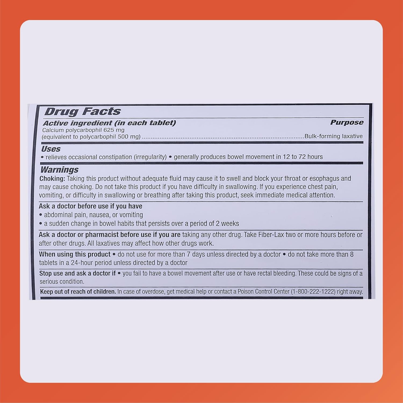 Rugby Fiber-Lax Calcium Polycarbophil 625 mg – 500 Tablets | Bulk Fiber Supplement for Constipation Relief & Digestive Regularity - RMS PRODUCTS