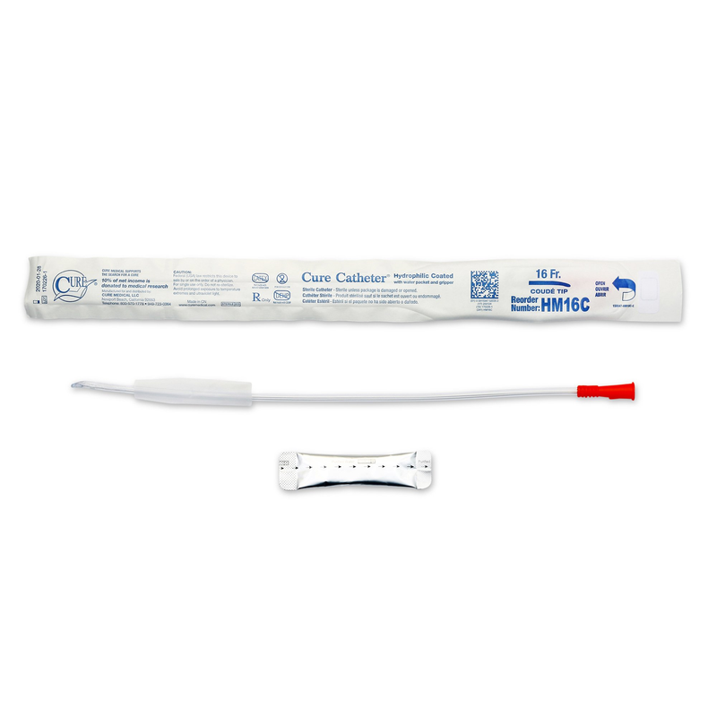 Convatec Hydrophilic Cure™ 16 Fr × 16″ Coudé Catheter – Ready-to-Use (Model HM16C) - RMS PRODUCTS