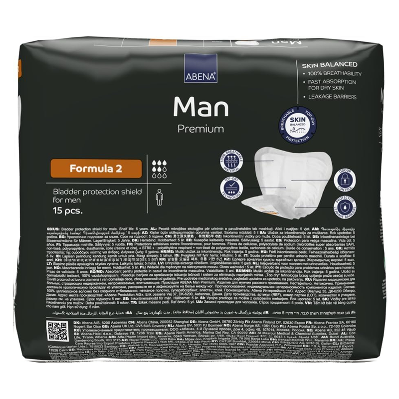 Abenaâ€¯ManÂ®â€¯Premium Guards, Formulaâ€¯2 â€“ Male Incontinence Pads (9â€³Ã—11.4â€³, 700â€¯mL) - RMS PRODUCTS