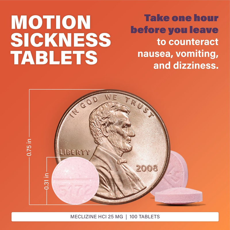 Rugby Meclizine 25 mg – 100 Chewable Tablets | Motion Sickness & Vertigo Relief - RMS PRODUCTS