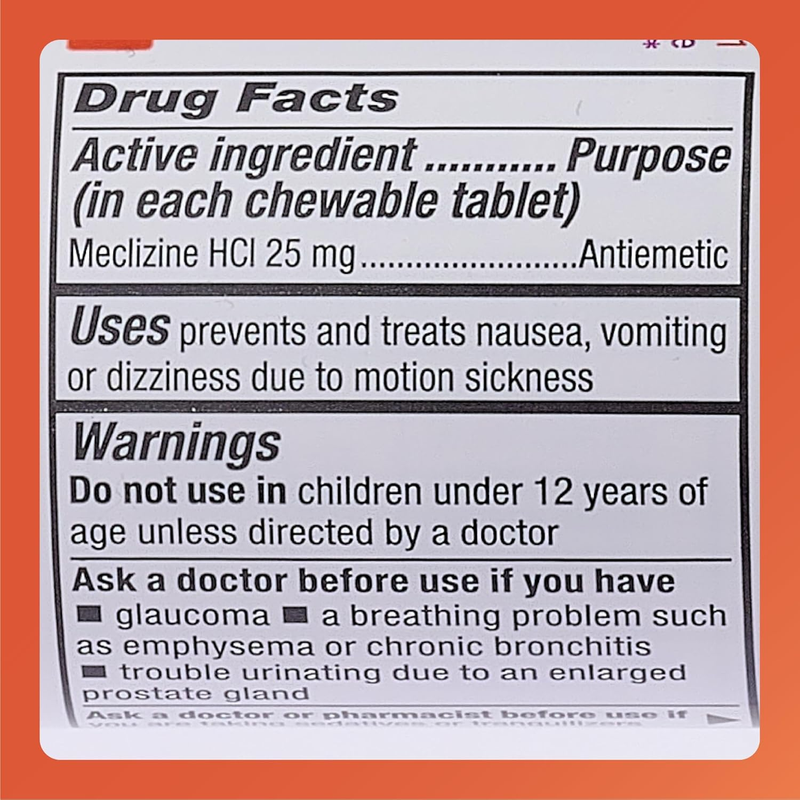 Rugby Meclizine 25 mg – 100 Chewable Tablets | Motion Sickness & Vertigo Relief - RMS PRODUCTS