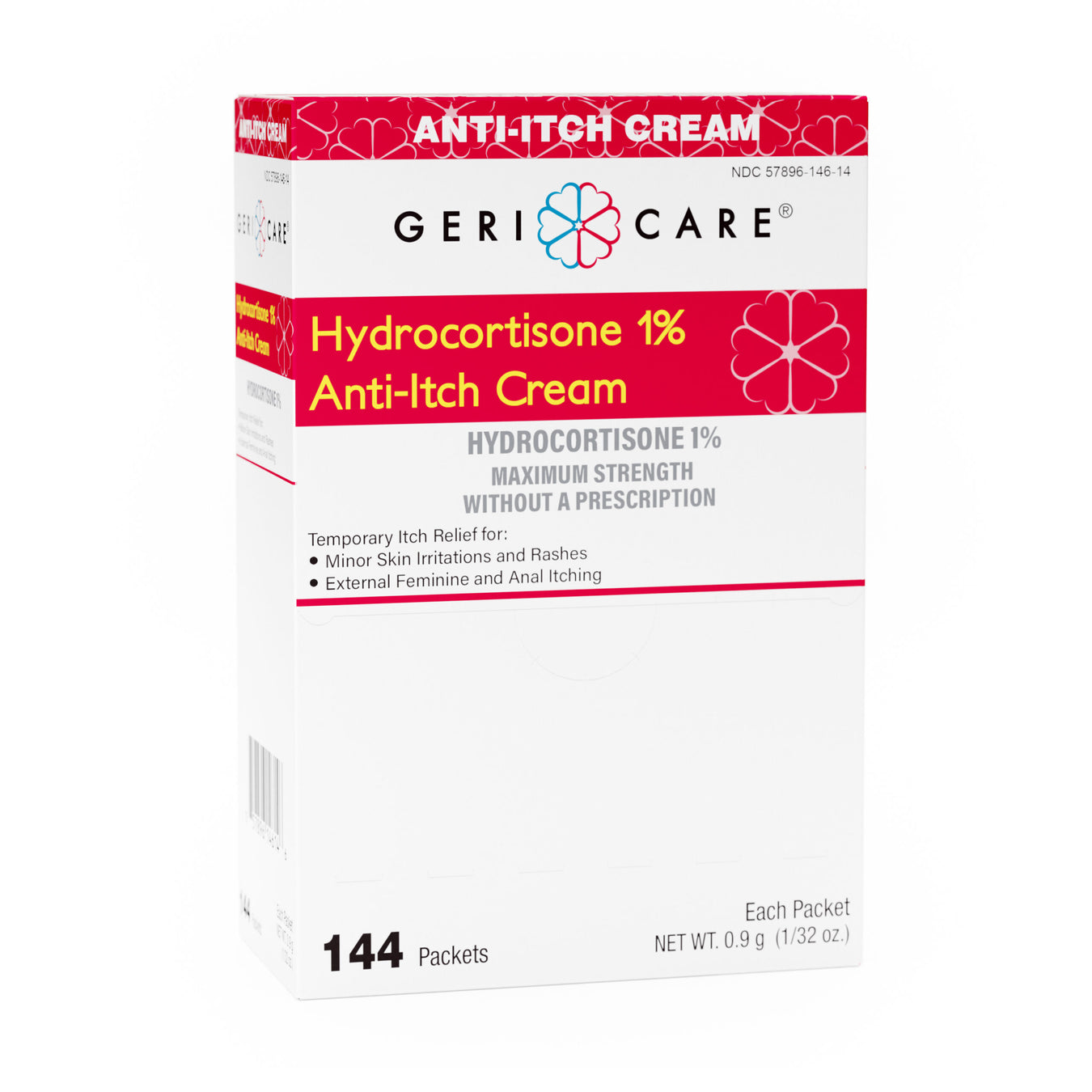GeriCare Hydrocortisone 1% Anti-Itch Cream â€“ 144 Packets (0.9g Each) | Fast Relief for Itching, Redness & Inflammation - RMS PRODUCTS