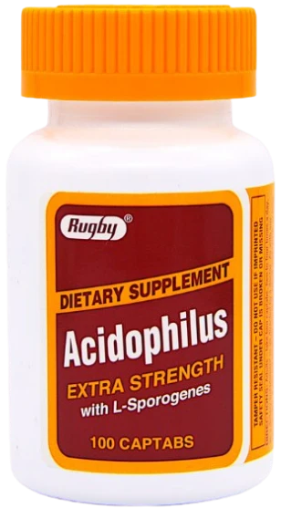 Rugby Acidophilus Extra Strength Probiotic | Dual-Strain L-Acidophilus & L-Sporogenes | 100 Captabs - RMS PRODUCTS