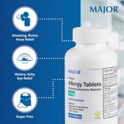 Major 4 Hour Allergy Relief Tablets – Chlorpheniramine Maleate 4 mg – 1000 Tablets | Antihistamine for Sneezing, Runny Nose, Itchy Eyes & Throat - RMS PRODUCTS