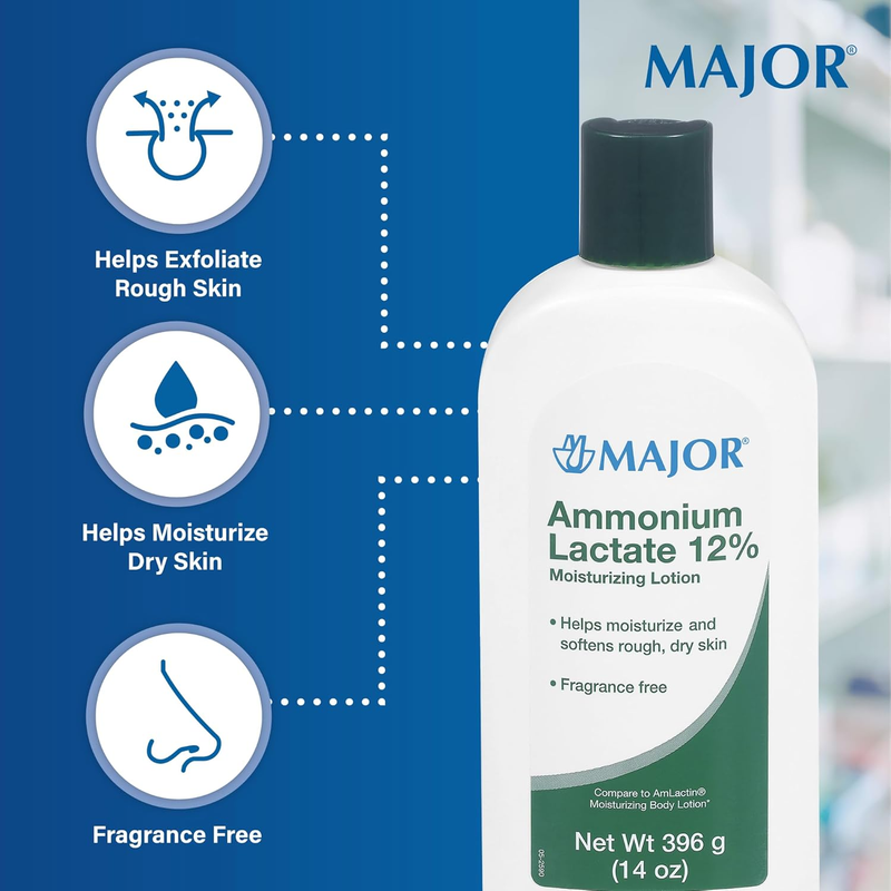 Major Pharmaceuticals Ammonium Lactate Lotion 12% – 14 oz | Dry Skin Moisturizer for Rough, Scaly Skin & Keratosis Pilaris Relief - RMS PRODUCTS
