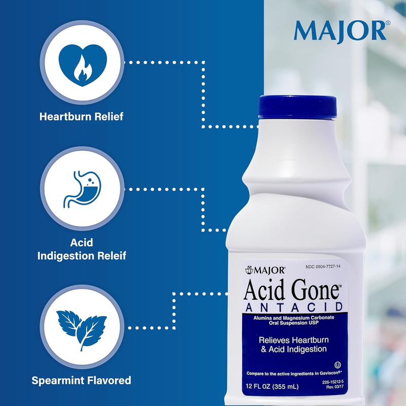 Major Acid Gone Antacid Liquid – 12 oz | Fast-Acting Relief for Heartburn, Acid Indigestion & Sour Stomach - RMS PRODUCTS