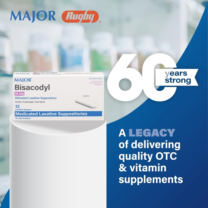 Major Bisacodyl 10 mg – Stimulant Laxative Suppository – 12 Count | Fast, Predictable Relief from Occasional Constipation - RMS PRODUCTS