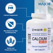 Major Calcium Oyster Shell 500 mg – 300 Tablets | Natural Calcium Supplement for Bone & Teeth Support - RMS PRODUCTS
