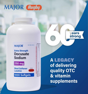 Major Extra Strength Docusate Sodium 250 mg – 1000 Softgels | Stool Softener for Gentle, Reliable Relief from Occasional Constipation - RMS PRODUCTS