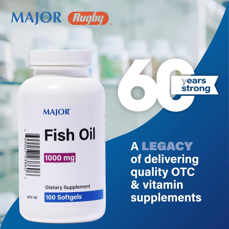 Major Fish Oil 1000 mg – 100 Soft Gels | Cholesterol-Free Omega-3 Supplement for Heart, Brain & Joint Health - RMS PRODUCTS