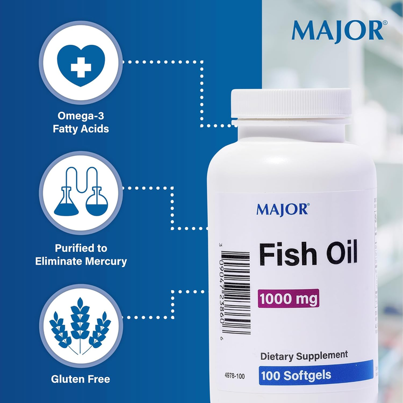 Major Fish Oil 1000 mg – 100 Soft Gels | Cholesterol-Free Omega-3 Supplement for Heart, Brain & Joint Health - RMS PRODUCTS