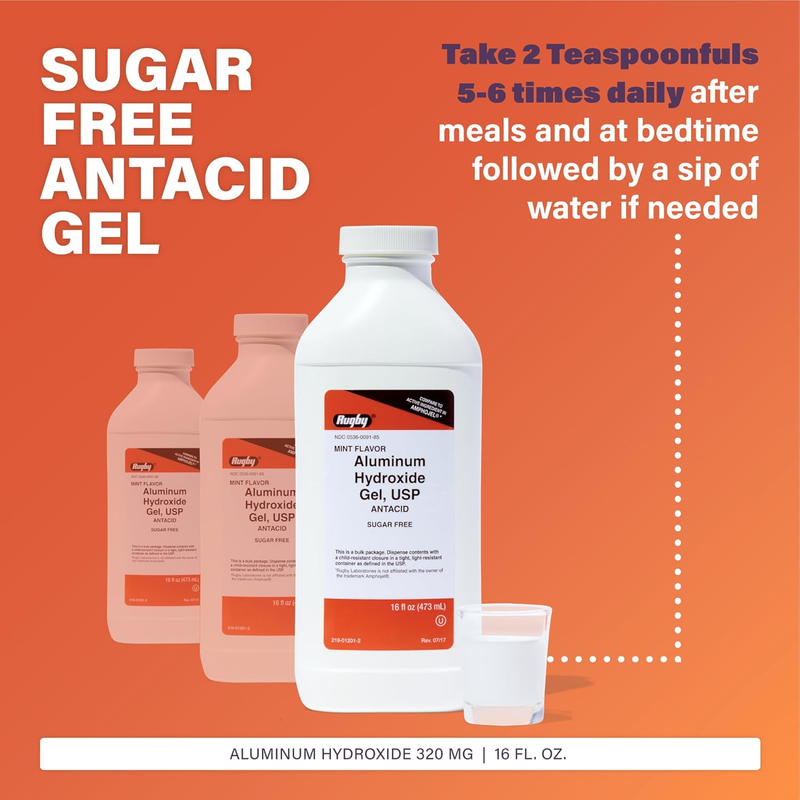 Rugby Aluminum Hydroxide Gel – Mint Flavor – 320 mg – 16 fl oz | Antacid Liquid for Heartburn, Sour Stomach & Acid Indigestion Relief - RMS PRODUCTS