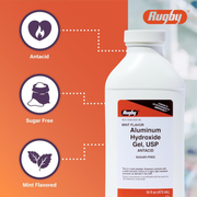Rugby Aluminum Hydroxide Gel – Mint Flavor – 320 mg – 16 fl oz | Antacid Liquid for Heartburn, Sour Stomach & Acid Indigestion Relief - RMS PRODUCTS