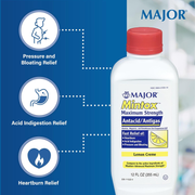 Major Mintox Maximum Strength Antacid – Lemon Crème Flavor – 12 fl oz | Fast-Acting Relief for Heartburn, Indigestion & Gas - RMS PRODUCTS