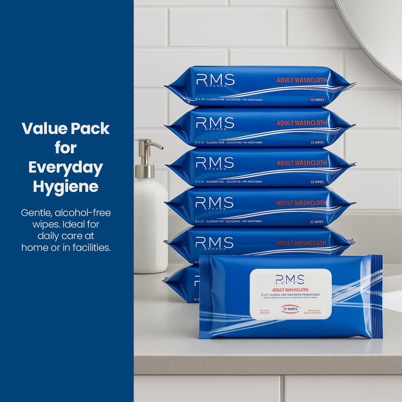 RMS BRANDS Disposable Wipes/Washcloths 8” x 12” - 8 Pack (576 count) - RMS PRODUCTS