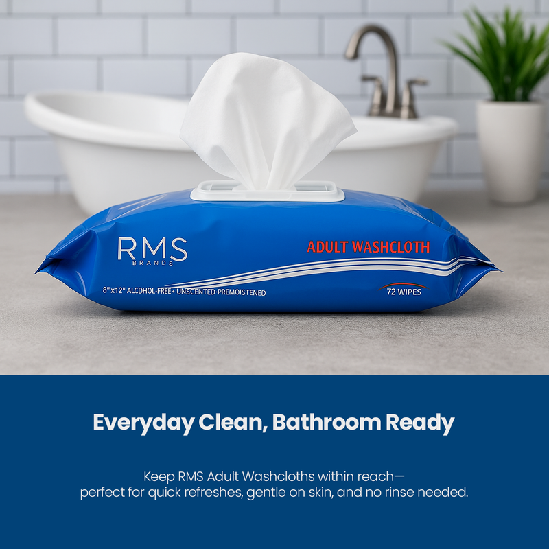 RMS BRANDS Disposable Wipes/Washcloths 8” x 12” - 8 Pack (576 count) - RMS PRODUCTS