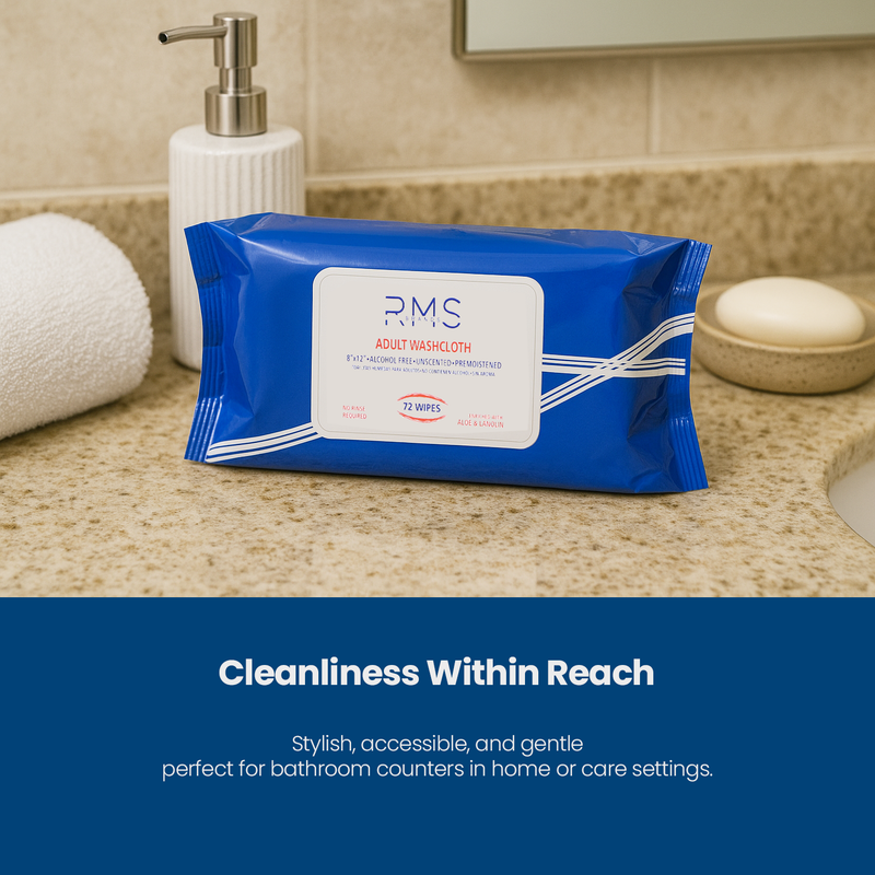 RMS BRANDS Disposable Wipes/Washcloths 8” x 12” - 8 Pack (576 count) - RMS PRODUCTS