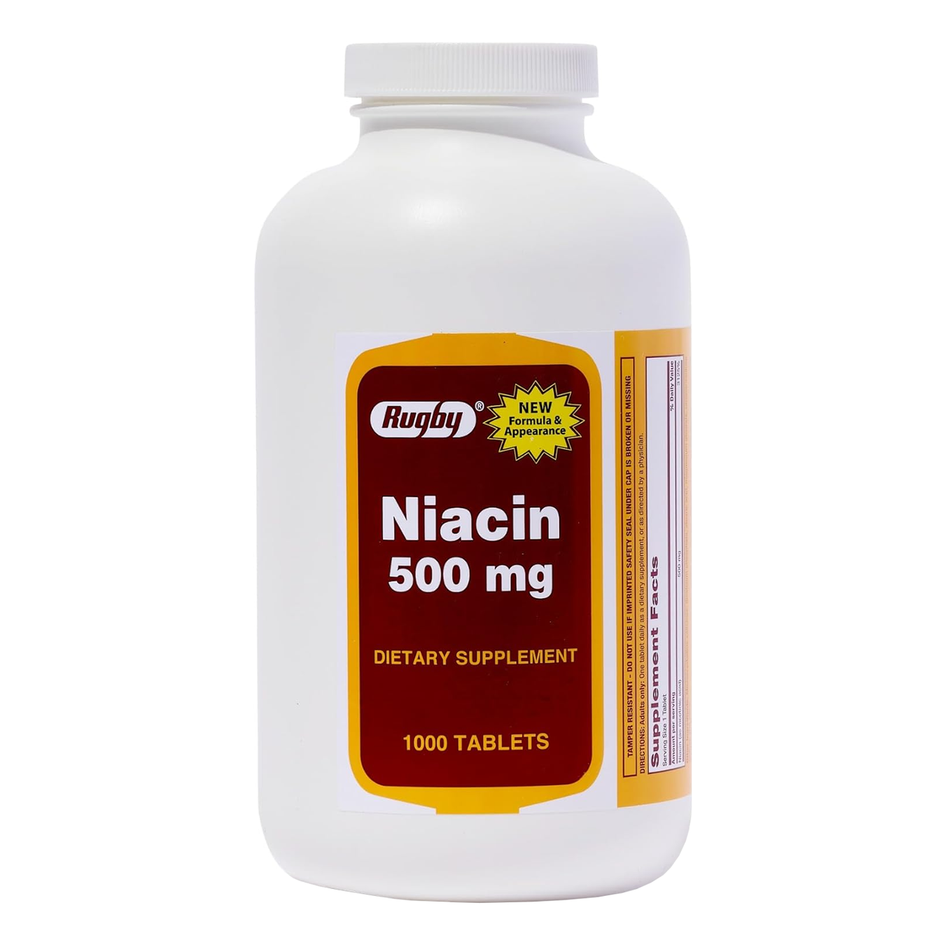 Rugby Niacin Dietary Supplement – 500mg, 1000 Tablets | Supports Cardiovascular Health & Energy Metabolism - RMS PRODUCTS