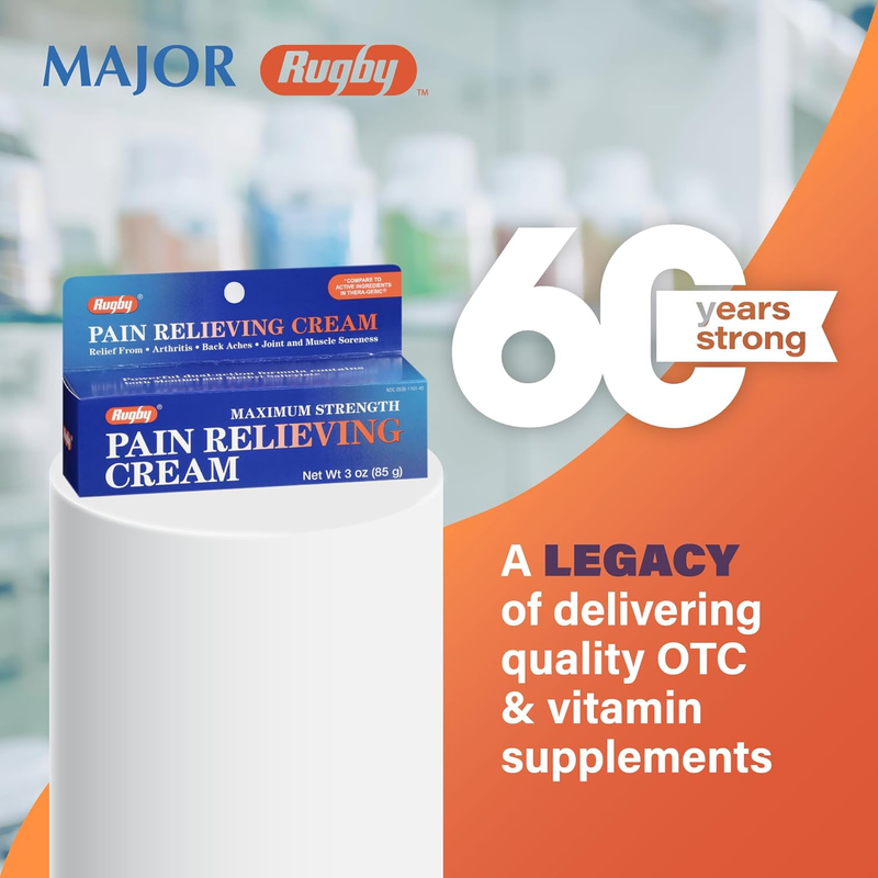 Rugby Maximum Strength Pain Relieving Cream – 3 oz | Fast-Acting Topical Relief for Muscle & Joint Pain - RMS PRODUCTS