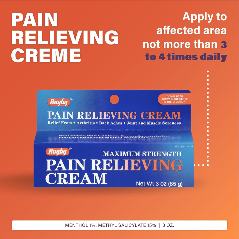 Rugby Maximum Strength Pain Relieving Cream – 3 oz | Fast-Acting Topical Relief for Muscle & Joint Pain - RMS PRODUCTS