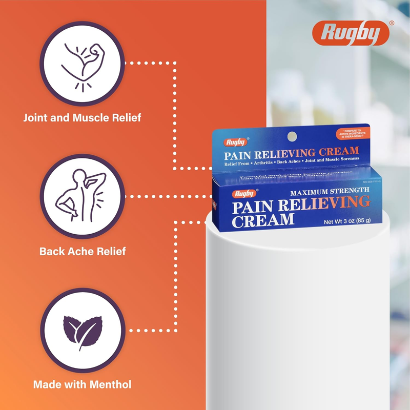 Rugby Maximum Strength Pain Relieving Cream – 3 oz | Fast-Acting Topical Relief for Muscle & Joint Pain - RMS PRODUCTS
