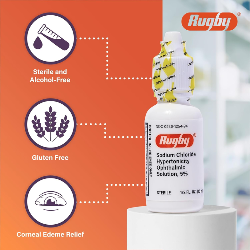 Rugby Sodium Chloride Hypertonicity Ophthalmic Solution 5% – 15 mL | Eye Drops for Corneal Edema & Swelling Relief - RMS PRODUCTS