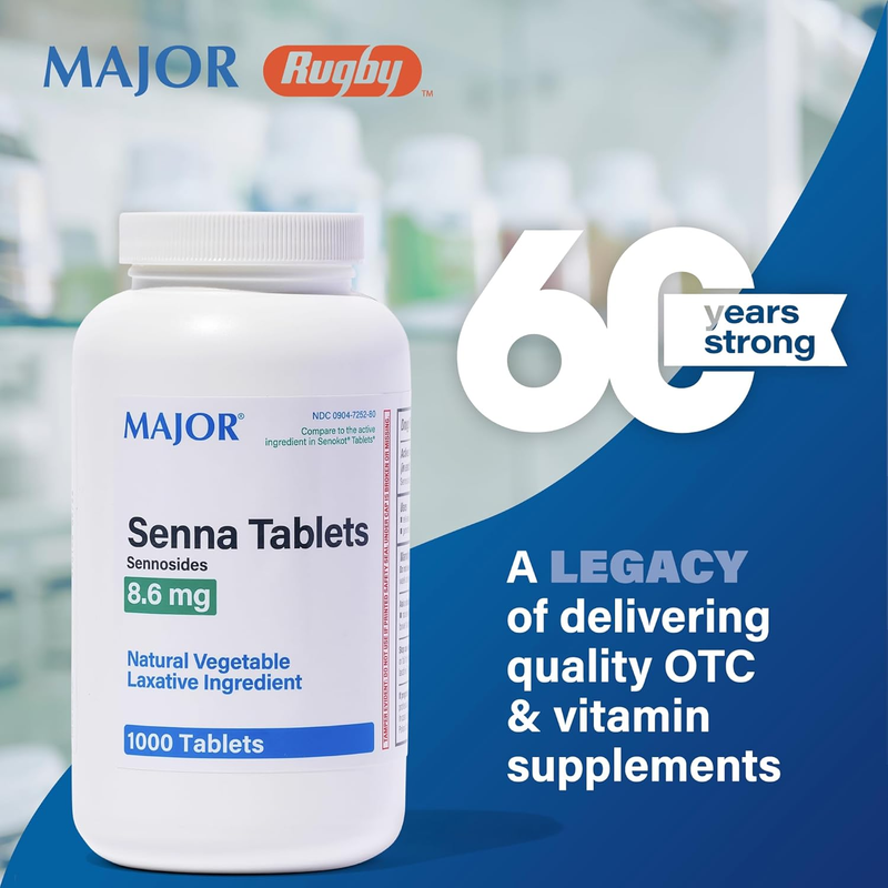 Major Senna Natural Vegetable Laxative 8.6 mg – 1000 Tablets | Gentle Overnight Relief from Constipation - RMS PRODUCTS