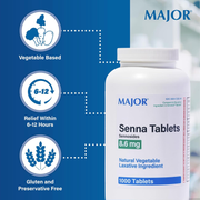 Major Senna Natural Vegetable Laxative 8.6 mg – 1000 Tablets | Gentle Overnight Relief from Constipation - RMS PRODUCTS