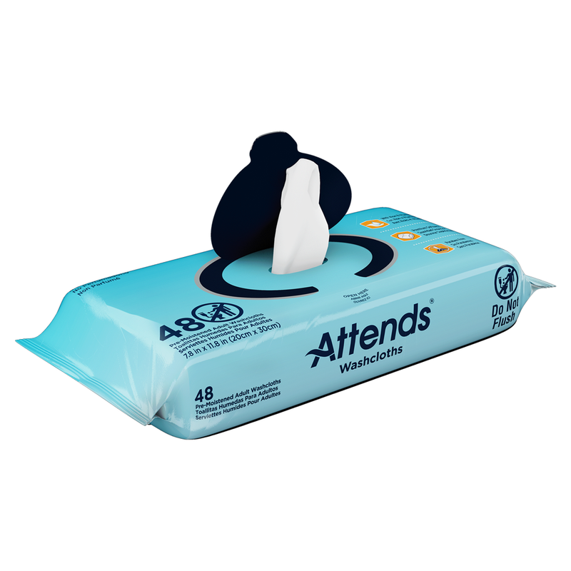Attends Unscented Washcloths â€“ 48â€‘Count Soft Pack, Alcoholâ€‘Free Cleansing - RMS PRODUCTS