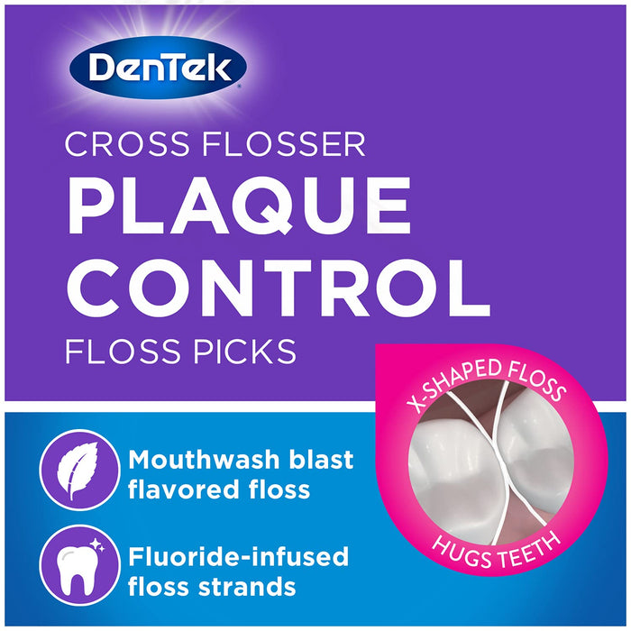DenTek Cross Flosser Plaque Control Floss Picks, X-Shaped Floss, 75 Count, 3 Pack - RMS PRODUCTS