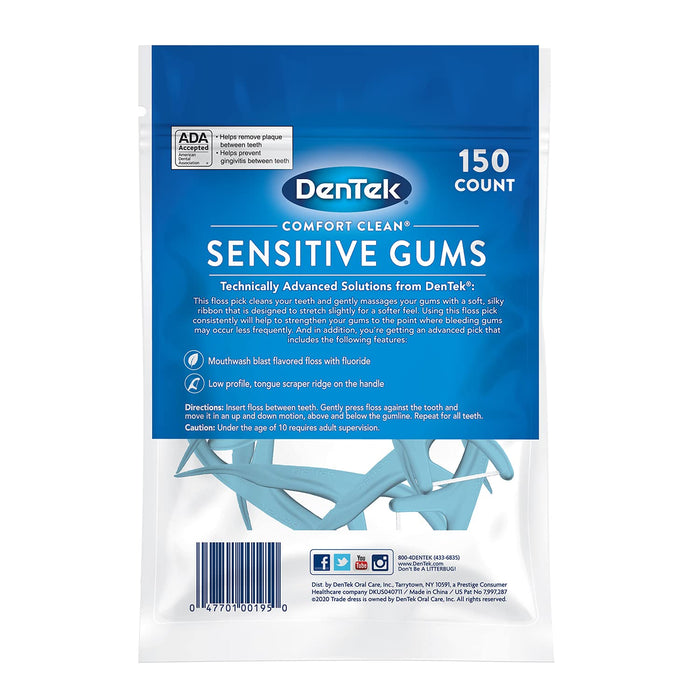 DenTek Comfort Clean Sensitive Gums Floss Picks, Soft & Silky Ribbon, 150 Count, 3 Pack - RMS PRODUCTS