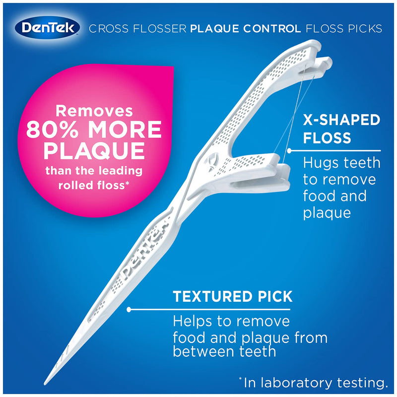 DenTek Cross Flosser Plaque Control Floss Picks, X-Shaped Floss, 75 Count, 3 Pack - RMS PRODUCTS